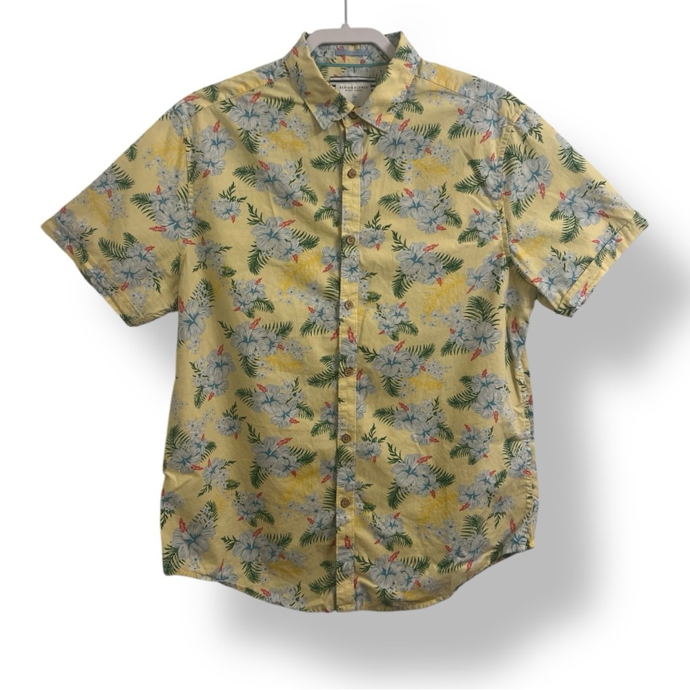 Denim & Flower Floral Yellow Men's Short Sleeve Shirt Size L